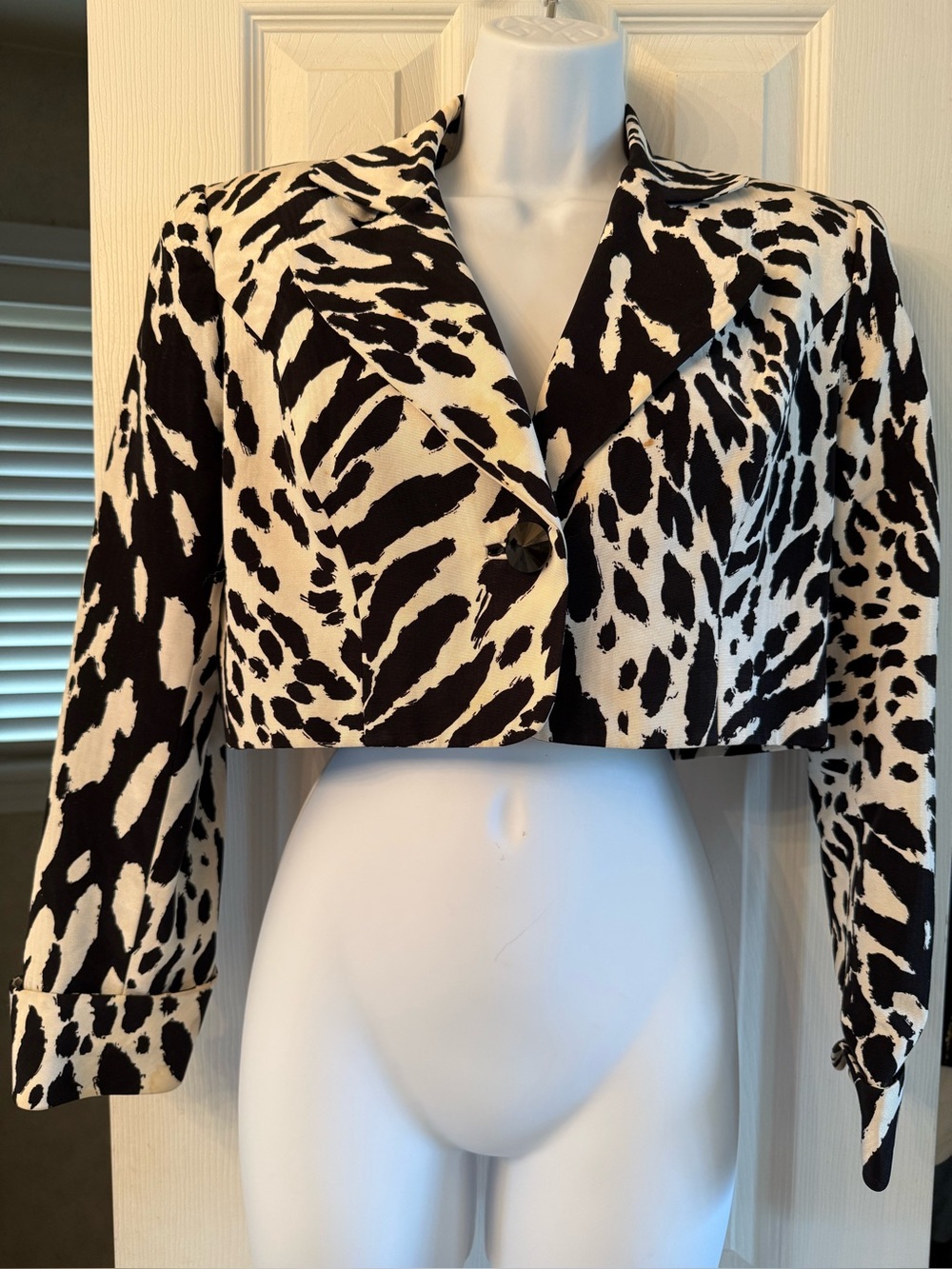 Vintage Saks Fifth Avenue Black & White Animal-Print Blazer